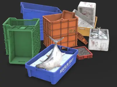 Fishing Plastic Crates Low-poly 3D model