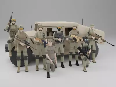Low poly Soldiers Rigged Low-poly 3D model