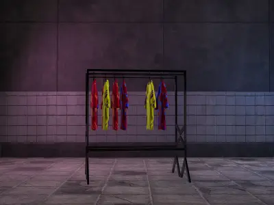 Cyberpunk Laundry Room Hanging Clothes Game-Ready Low-poly 3D model
