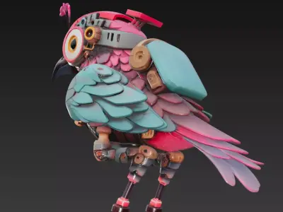 Cherry Blossom Mech Bird - Cute Robotic Creature 3D Model 3D print model