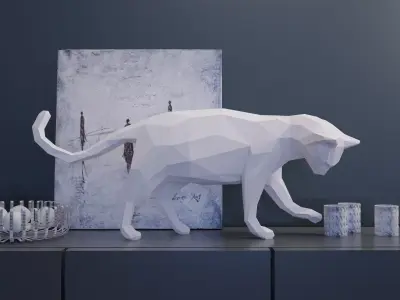 Cat low poly polygonal 3D model