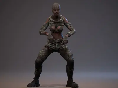 Lara zombie military Low-poly 3D model