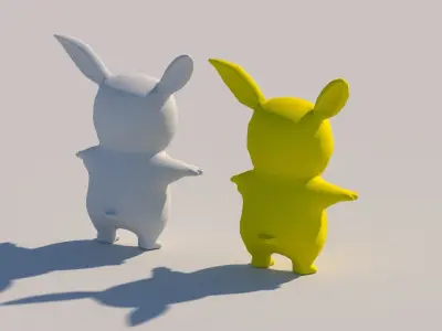cartoon model two bunny rabbits Low-poly 3D model