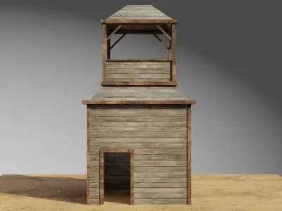 Wooden Military watch tower Low-poly 3D model