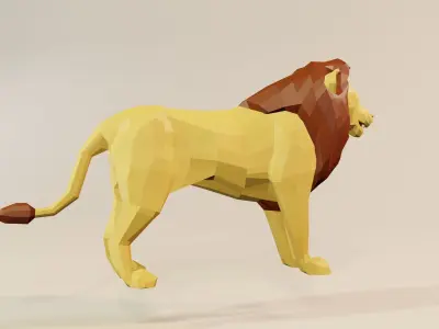 Lowpoly Animated Lion Low-poly 3D model