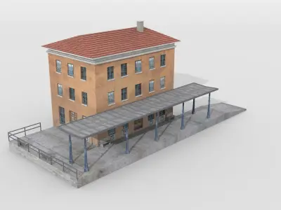 Bavarian city railway station Low-poly 3D model