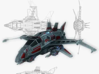 Spaceship fighter 1 game ready Low-poly 3D model