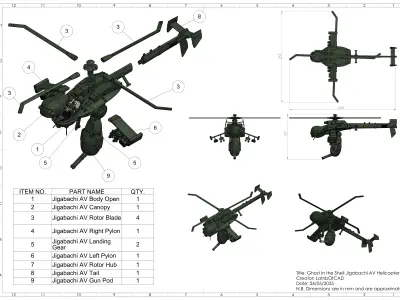 Ghost in the Shell Jigabachi AV Attack Helicopter 3D print model