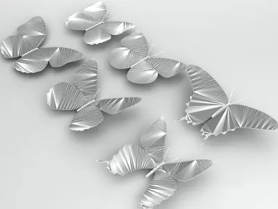 6 Butterflies group of colorful 3D model