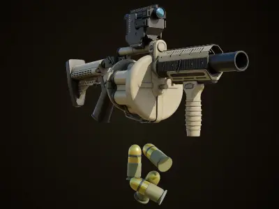 Grenade Launcher Gun All PBR Unity UE Textures Included Low-poly 3D model