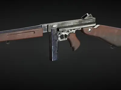M1A1 Thompson submachine gun - 4 different skins - game ready Free low-poly 3D model
