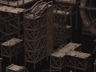 Medieval Wooden Kitbash Collection Low-poly 3D model