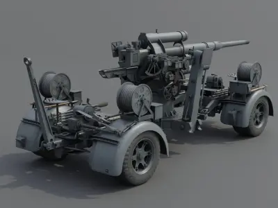 88mm Flak 36 Carriage Anti Aircraft Gun Low-poly 3D model