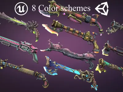 Fantasy muskets Low-poly 3D model