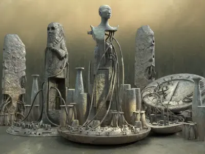 Vintage SciFi pack VOL 1 Enigmatic Ancient Stone Low-poly 3D model