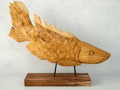 Teak Wood Fish Sculpture 3D model