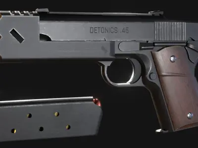Detonics Combat Master 1911 Custom - Lycoris Recoil - Game Asset Free low-poly 3D model