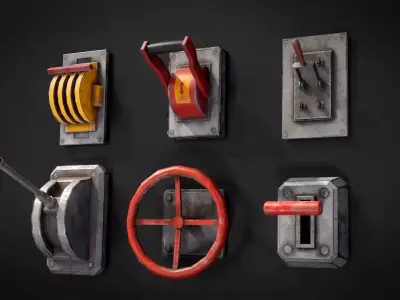 Industrial Control Buttons and Switches Pack - 14 Assets PBR  Low-poly 3D model