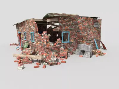 low poly destroyed building 1 Low-poly 3D model