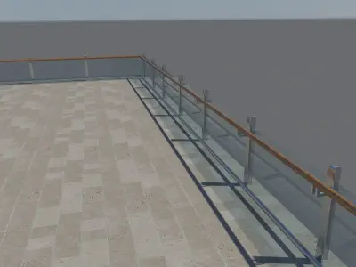 Wood and Glass Railing 3D model
