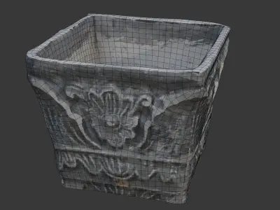  Ornate Stone Planter 3D Scan Low-poly 3D model