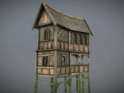 Medieval lake village - House 10 Low-poly 3D model