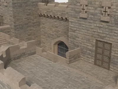Castle Walls Towers and Gates Low-poly 3D model