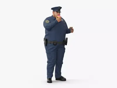 Fat NYPD Cop with Coffee and Donut Fur 3D model