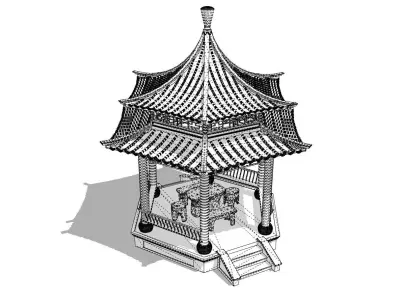 Traditional Chinese pavilion Low-poly 3D model