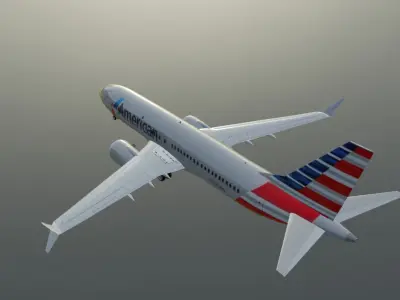 American Airlines Boeing 737 Max 8 3D model with cockpit Low-poly 3D model