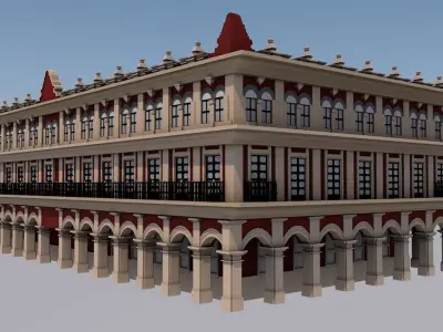 Palace building with columns and arches 3D model