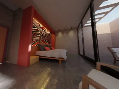 3D model of Bedroom with Private balcony 3D model