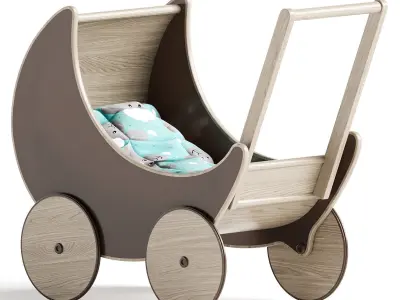 Puppenwagen baby stroller - wooden Free 3D model