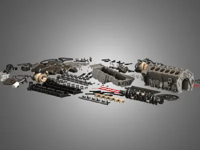V12 Twin Turbo Disassembled Car Engine 3D model