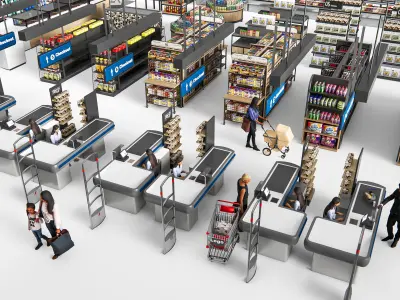 Supermarket Shop Store Elements checkout 4 3D model