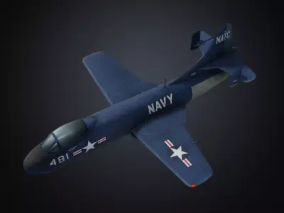 Vought F6U Pirate jet fighter Hand painted game model Low-poly 3D model