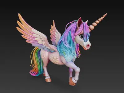 Unicorn Rainbow Realistic 3D Model Basic - Low Poly Realistic  Low-poly 3D model