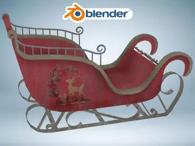 Santa Claus Christmas Xmas Sleigh Low-poly 3D model