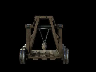 Medieval Siege Weapon - Light Battering ram Low-poly 3D model