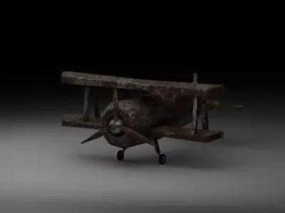 Rusty Vintage Biplane - Low-Poly 3D Model for Games  Animation Low-poly 3D model