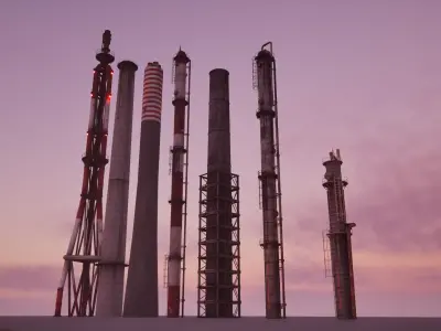 Industrial Chimney Pack Low-poly 3D model