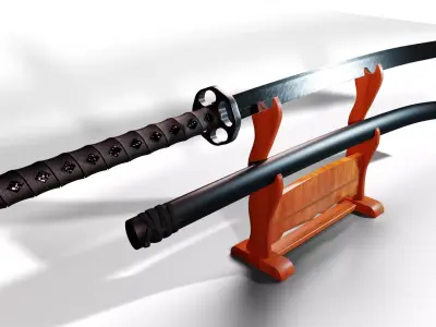 Katana with Sheath and Stand Low-poly 3D model