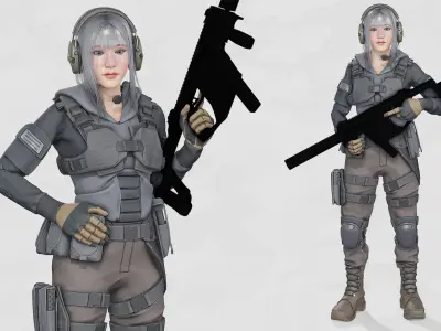 Tactical soldier Female low poly game ready  Low-poly 3D model