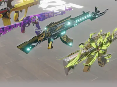 Free Fire Guns - All Guns 3d model Download - Blender 3D model