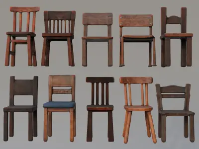 Wooden chair collection 3D model