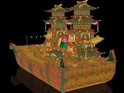 Shikara Night Lighting Boat Low-poly 3D model