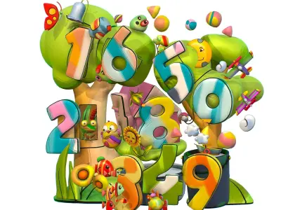 Number Animal Insect Plane Fish Low-poly 3D model