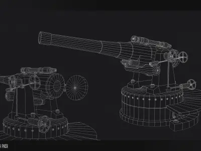 Steampunk Cannon Model Pack Game Ready Kitbash Textured Low-poly 3D model