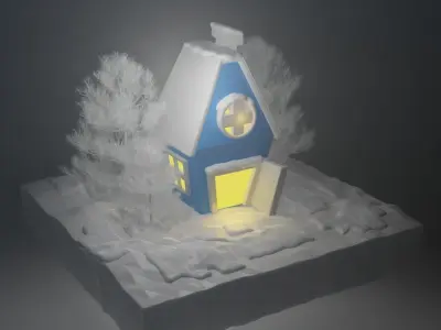 Blender 3D - A SNOWY Winter House 3D model