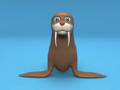 cartoon walrus Low-poly 3D model